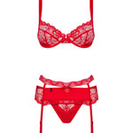 The Heartina red floral lace set, featuring sheer panels