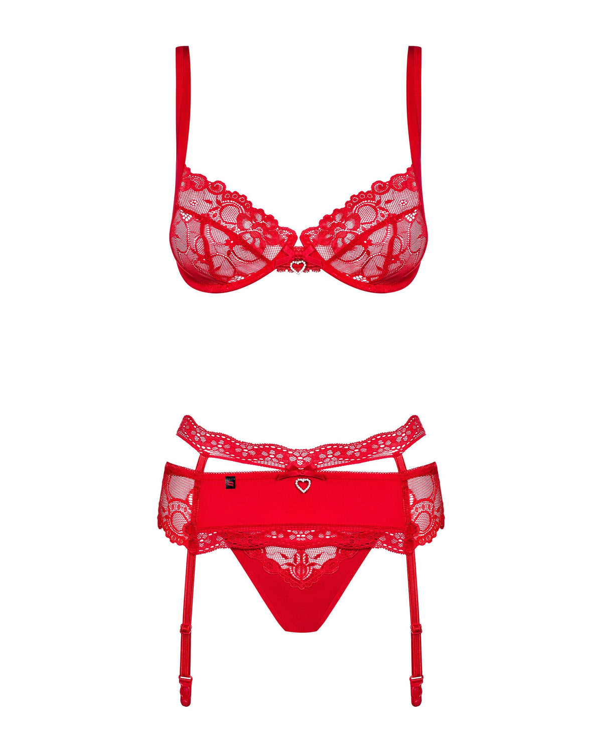 The Heartina red floral lace set, featuring sheer panels