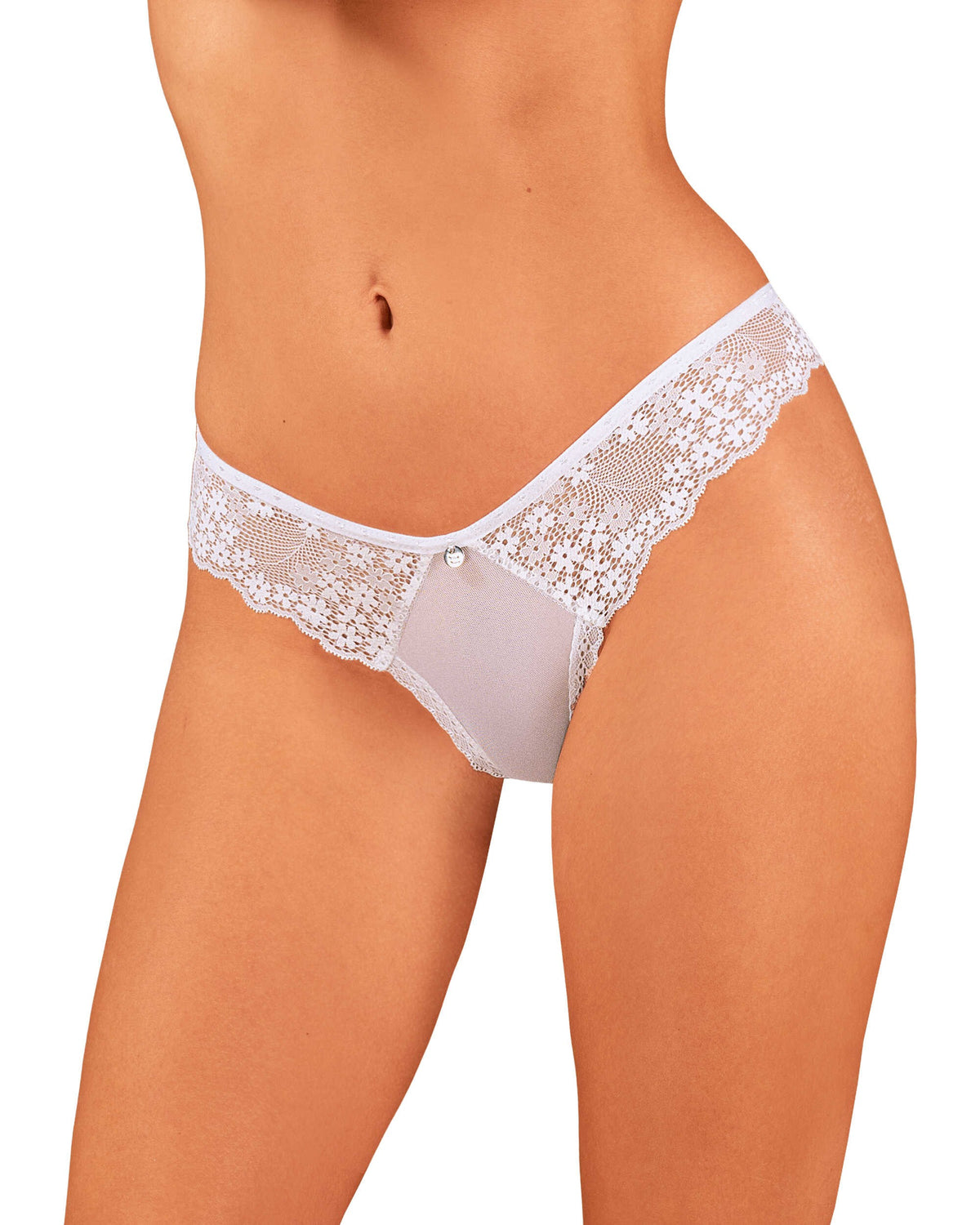 The Heavenlly white Brazilian lace panties with a silver pendant at the front
