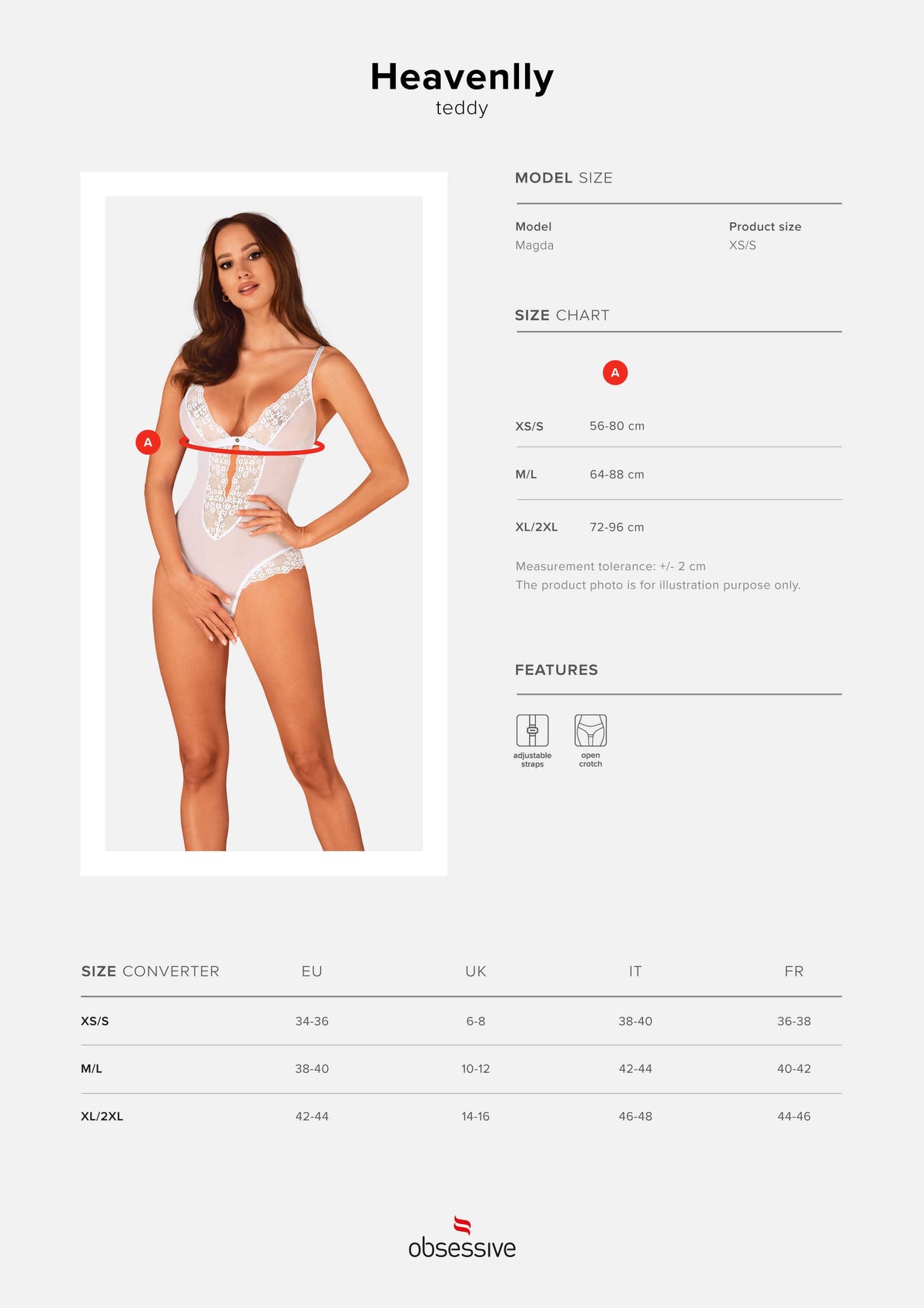 The Heavenlly white crotchless teddy, shown in an alternate image