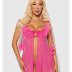 Marilyn pink marabou-trimmed babydoll and G-string set by House of Desire