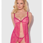 Yvone pink lace open-cup babydoll and G-string set by House of Desire