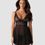 The Idillia Imperia black lace babydoll with adjustable straps