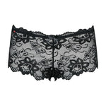 The Idillia Imperia black lace shorties, featuring elastic lace throughout