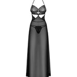 The Iliosa black tulle chemise and thong, featuring a halter neck strap