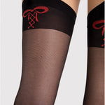 Another angle of the Incontra black and red stockings