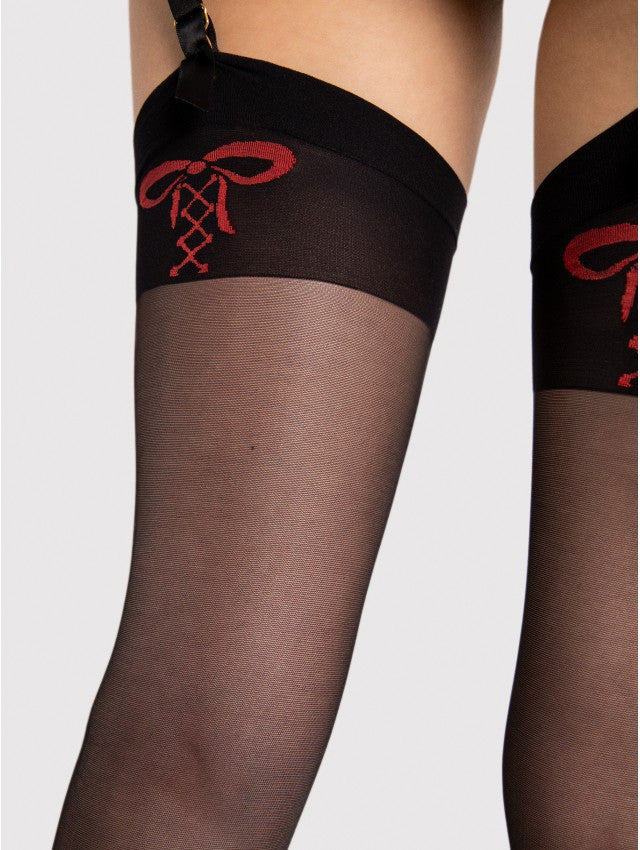 Another angle of the Incontra black and red stockings