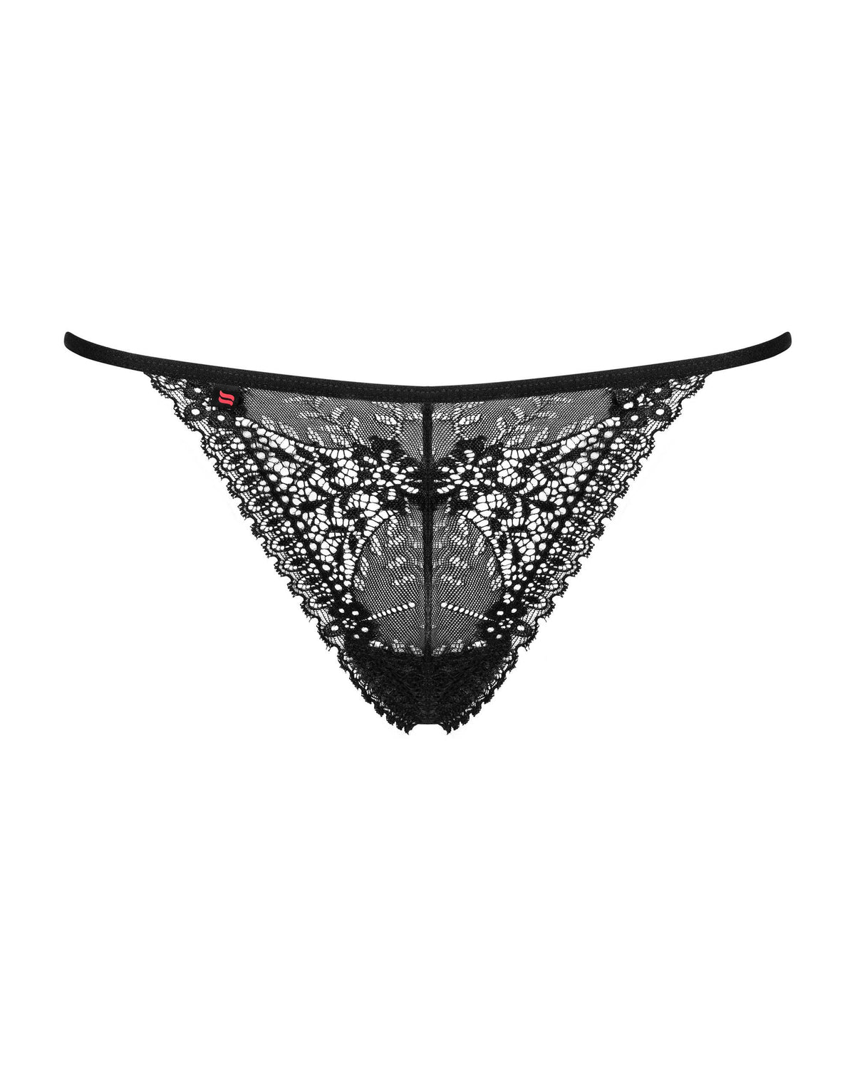 An additional view of the Intensa black floral lace thong