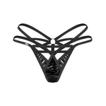 The Keira Lise black latex-look thong seen from another angle