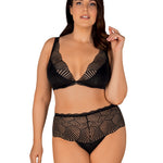 The Klarita black satin bra and briefs set seen from another angle