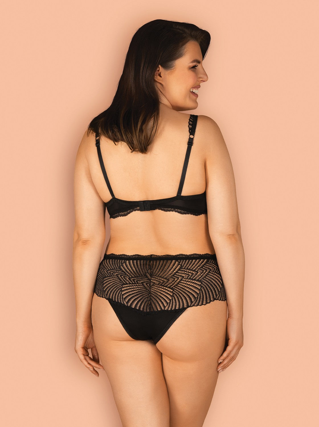 One more view of the Klarita black satin bra and briefs set