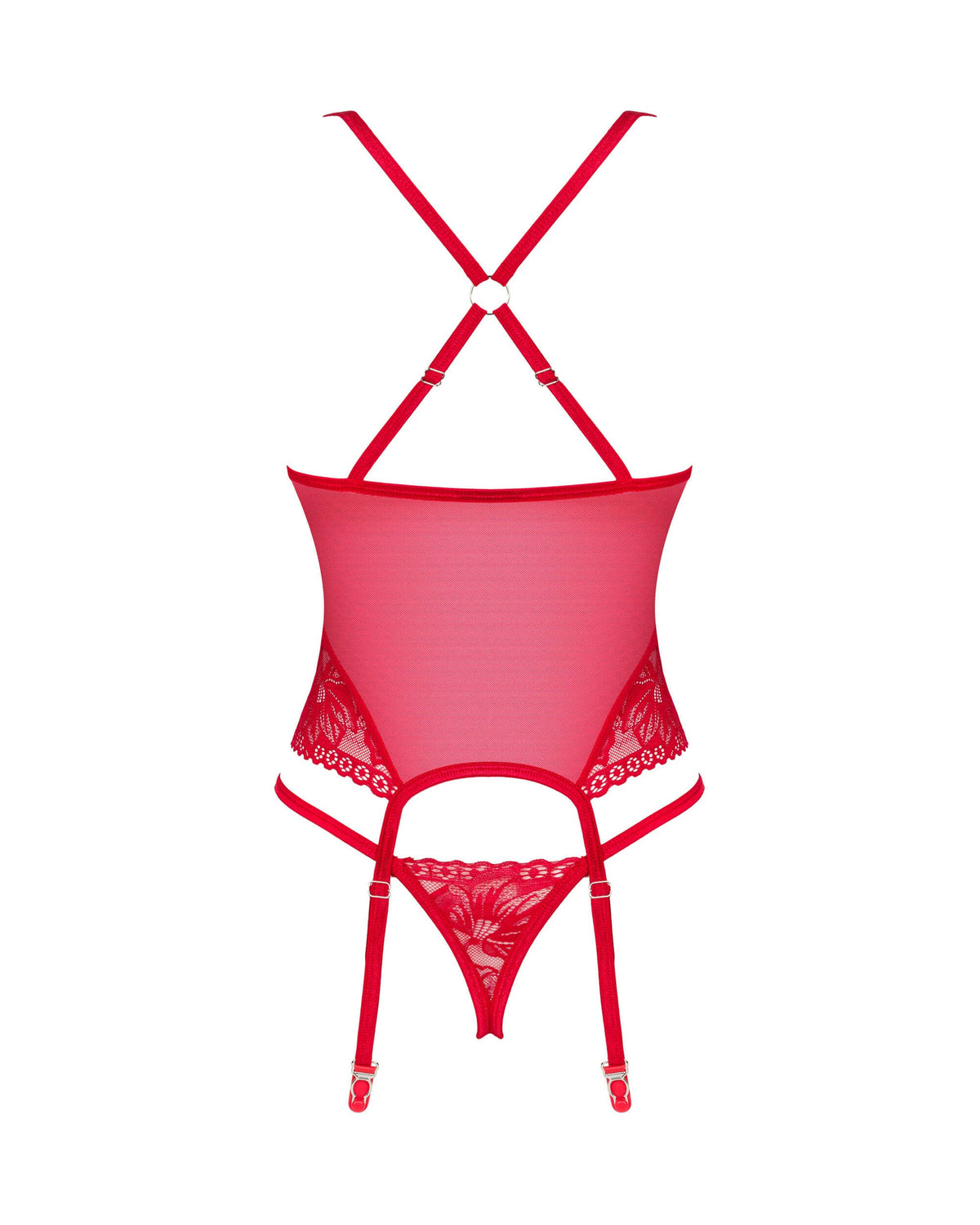 The Lacelove red corset and lace thong, seen from a different angle