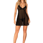 The Latinesa black babydoll and thong with a delicate floral detail