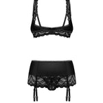 An additional view of the Lecille black lace crotchless set