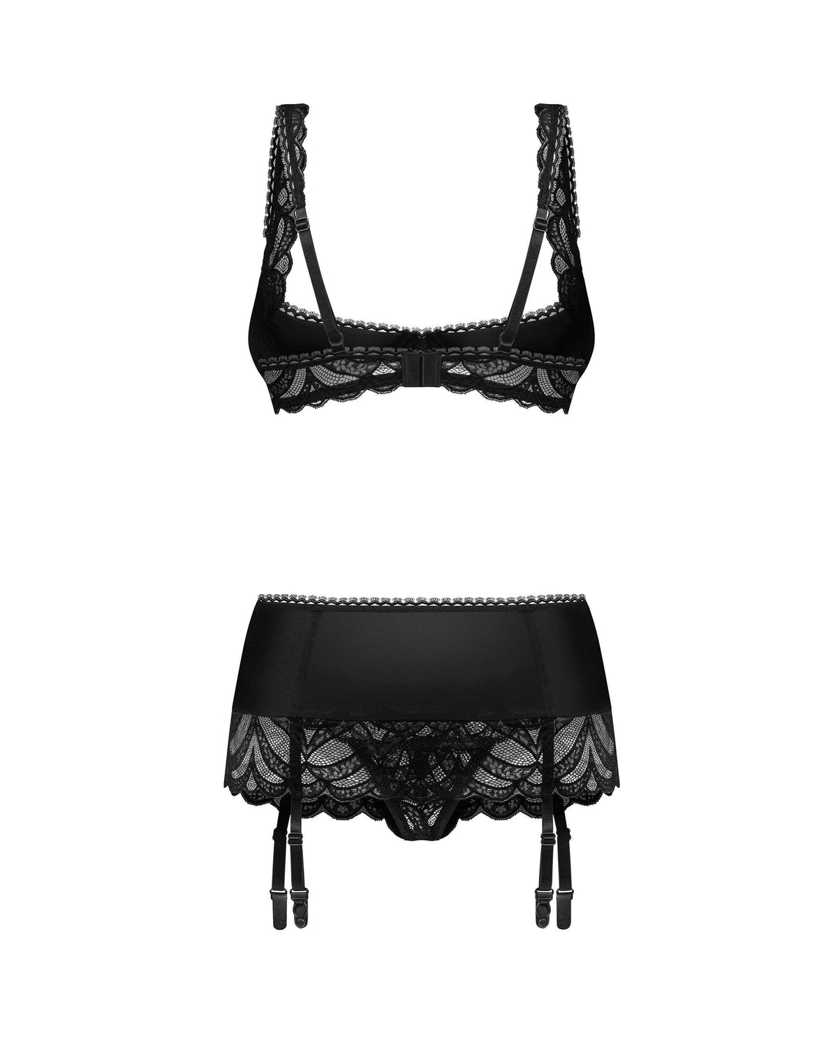 An additional view of the Lecille black lace crotchless set