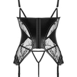 A further look at the Leonela black lace and wet-look corset