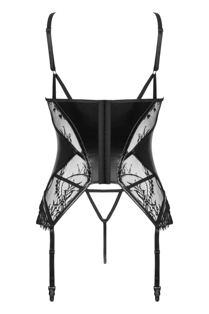 A further look at the Leonela black lace and wet-look corset