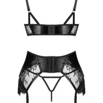 A further look at the Leonela black lace and wet-look lingerie set