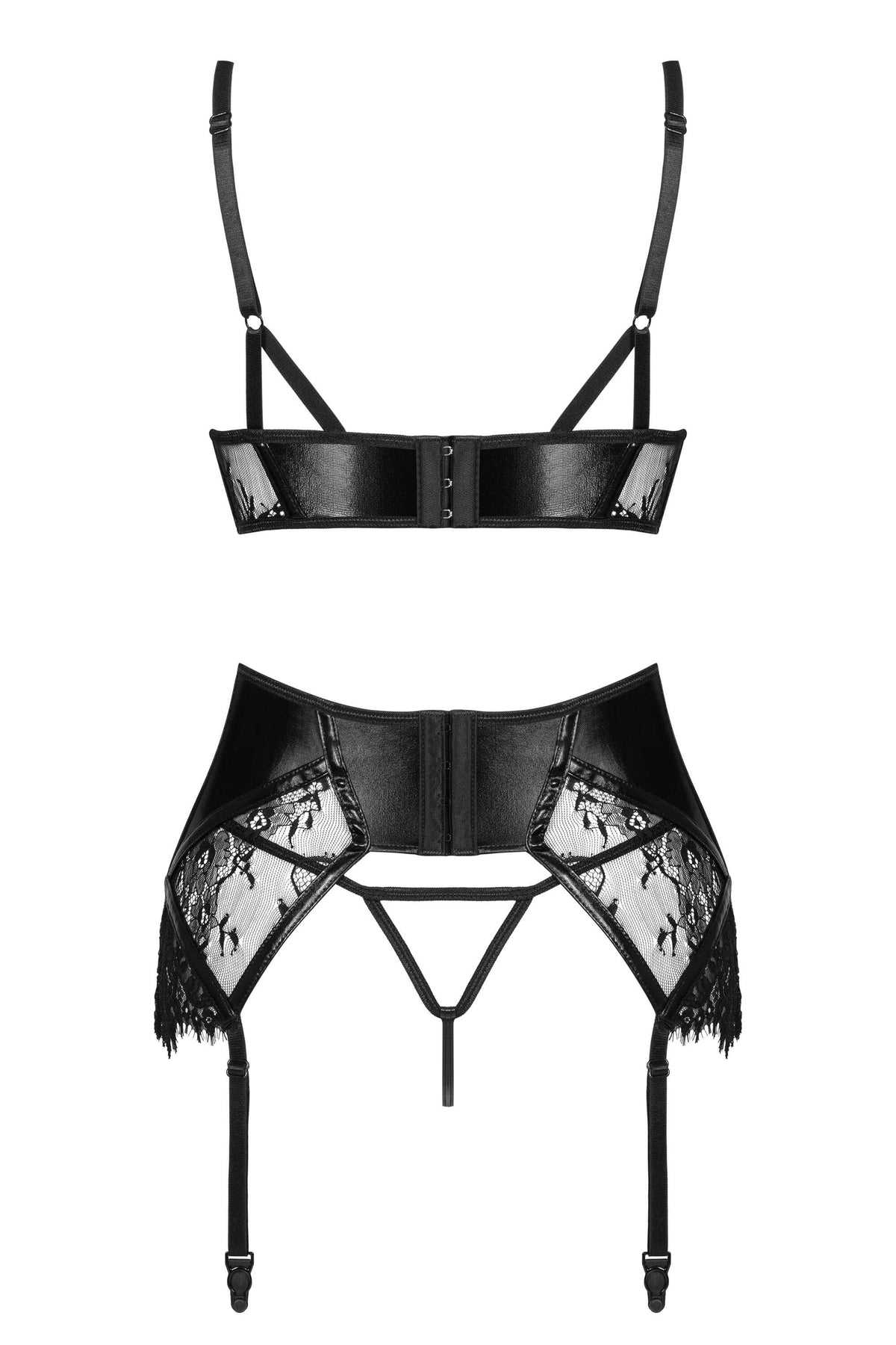 A further look at the Leonela black lace and wet-look lingerie set