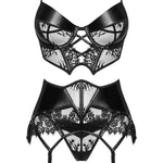 The Leonela black lace and wet-look lingerie set with matching panties