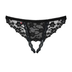 An additional view of the Letica black flowery lace crotchless thong