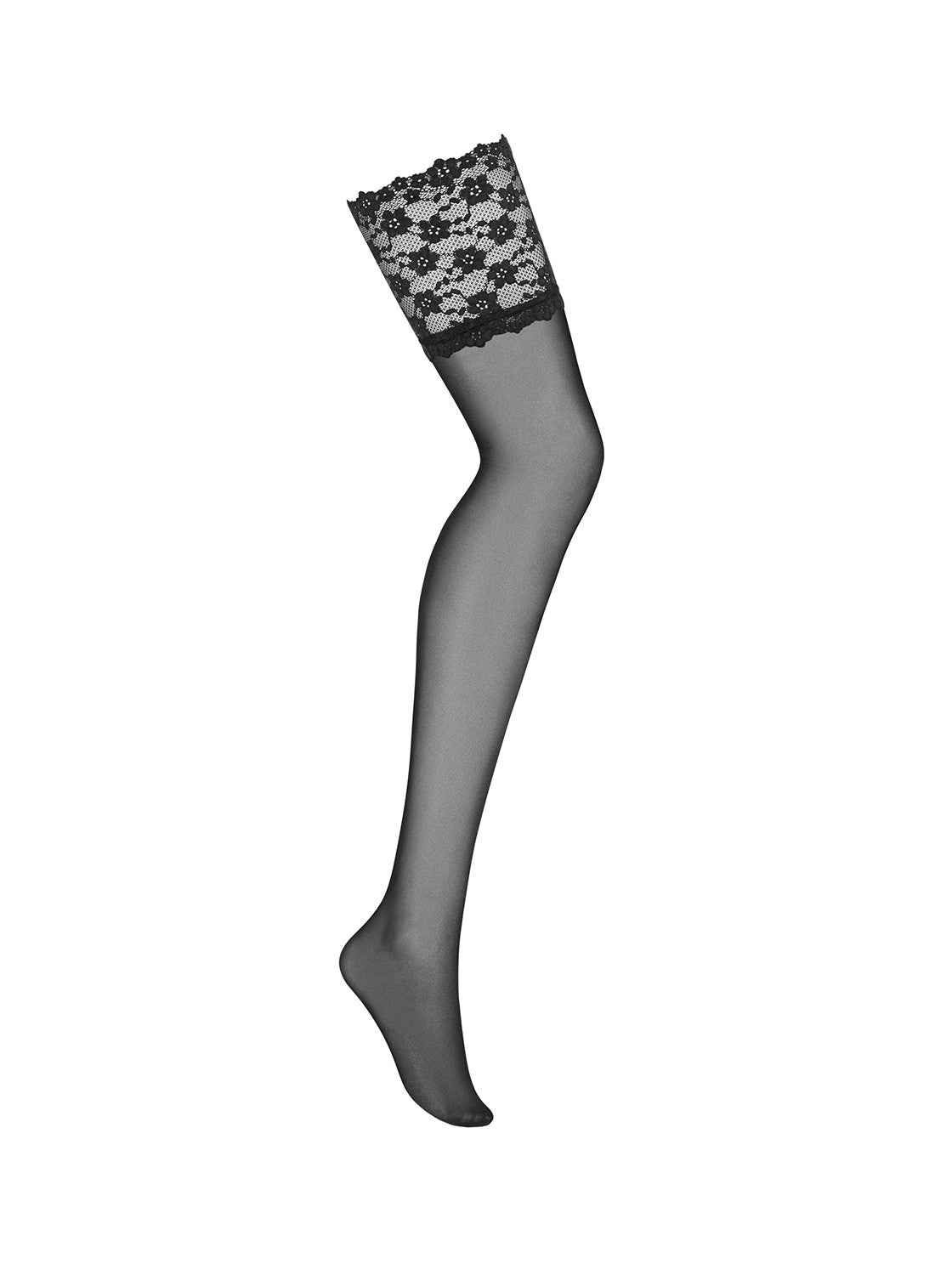 An additional view of the Letica black lace stockings