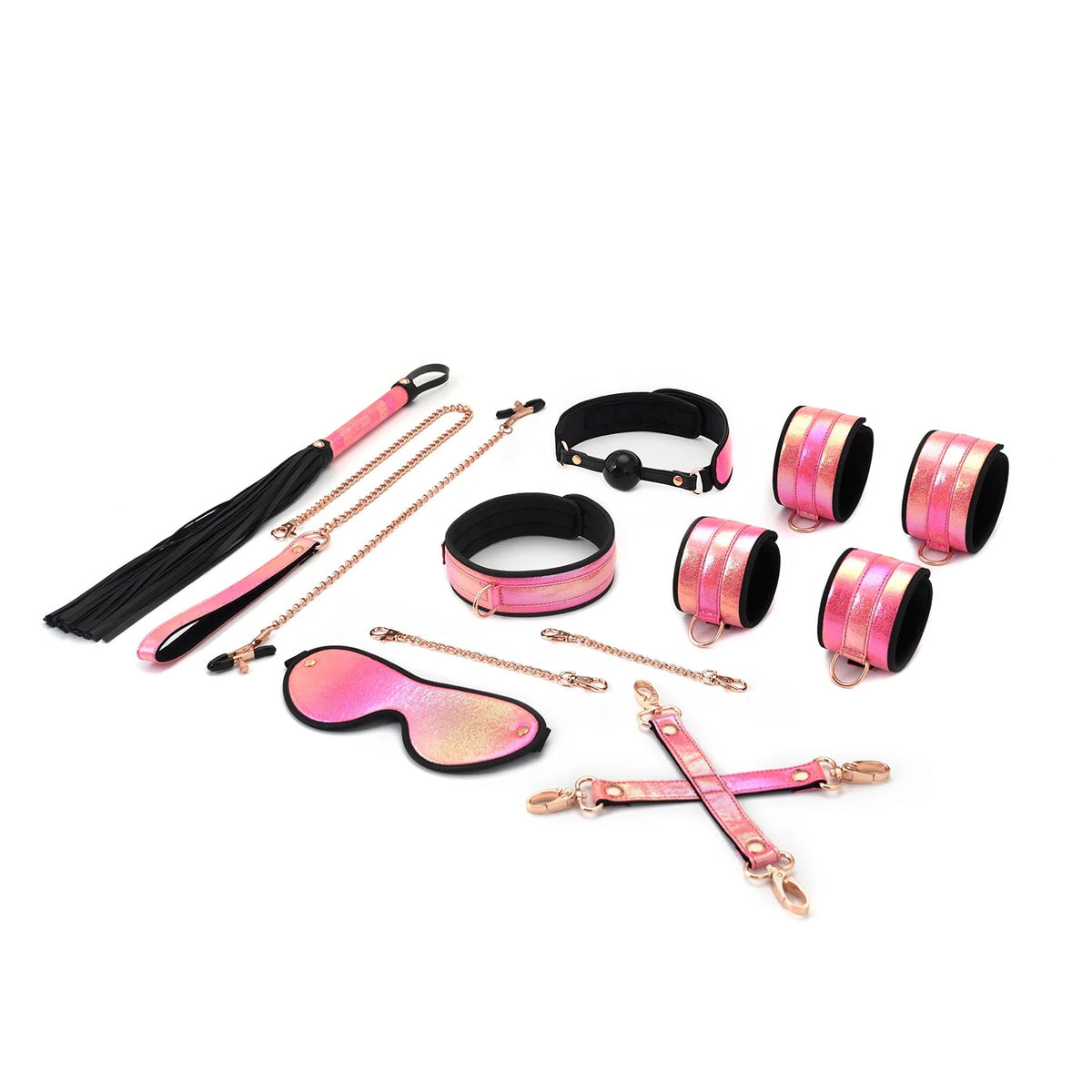 Vivid glossy pink 8-piece soft bondage kit by Liebe Seele