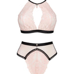 An additional view of the Lilines red lace bra and panties set