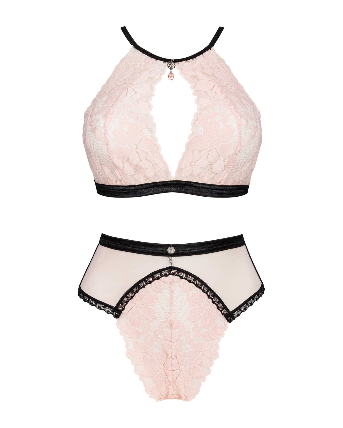 An additional view of the Lilines red lace bra and panties set