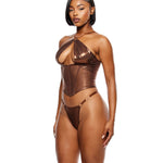 Copper metallic mesh bustier set with O-ring adjustable strap details