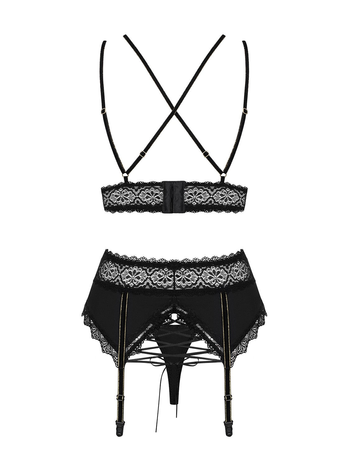 An additional view of the Lolitte black velvet garter set