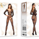 An additional view of the Lorna black floral fishnet bodystocking