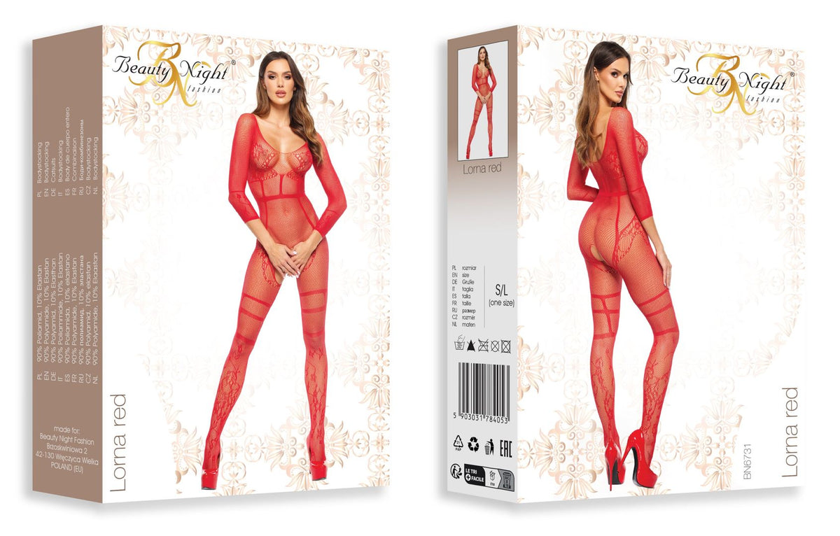 A further look at the Lorna red floral fishnet bodystocking