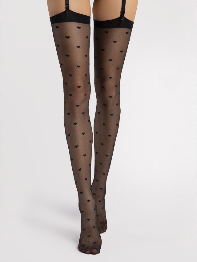 Another angle of the Love Booster black 15 denier heart tights