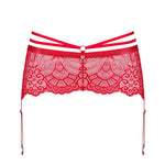 A fresh angle on the Loventy red lace garter belt
