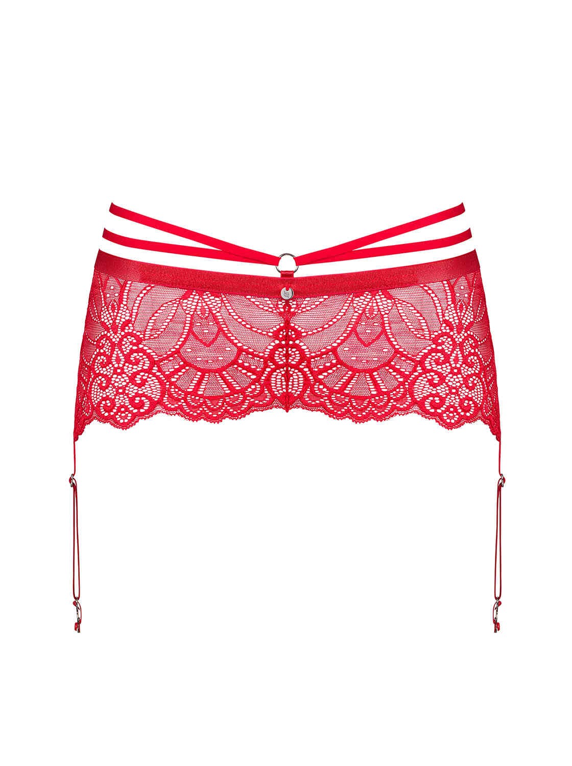 A fresh angle on the Loventy red lace garter belt