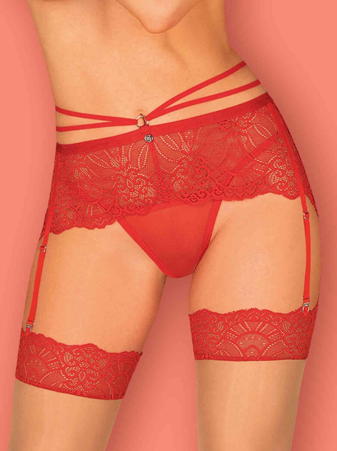 One more view of the Loventy red lace garter belt