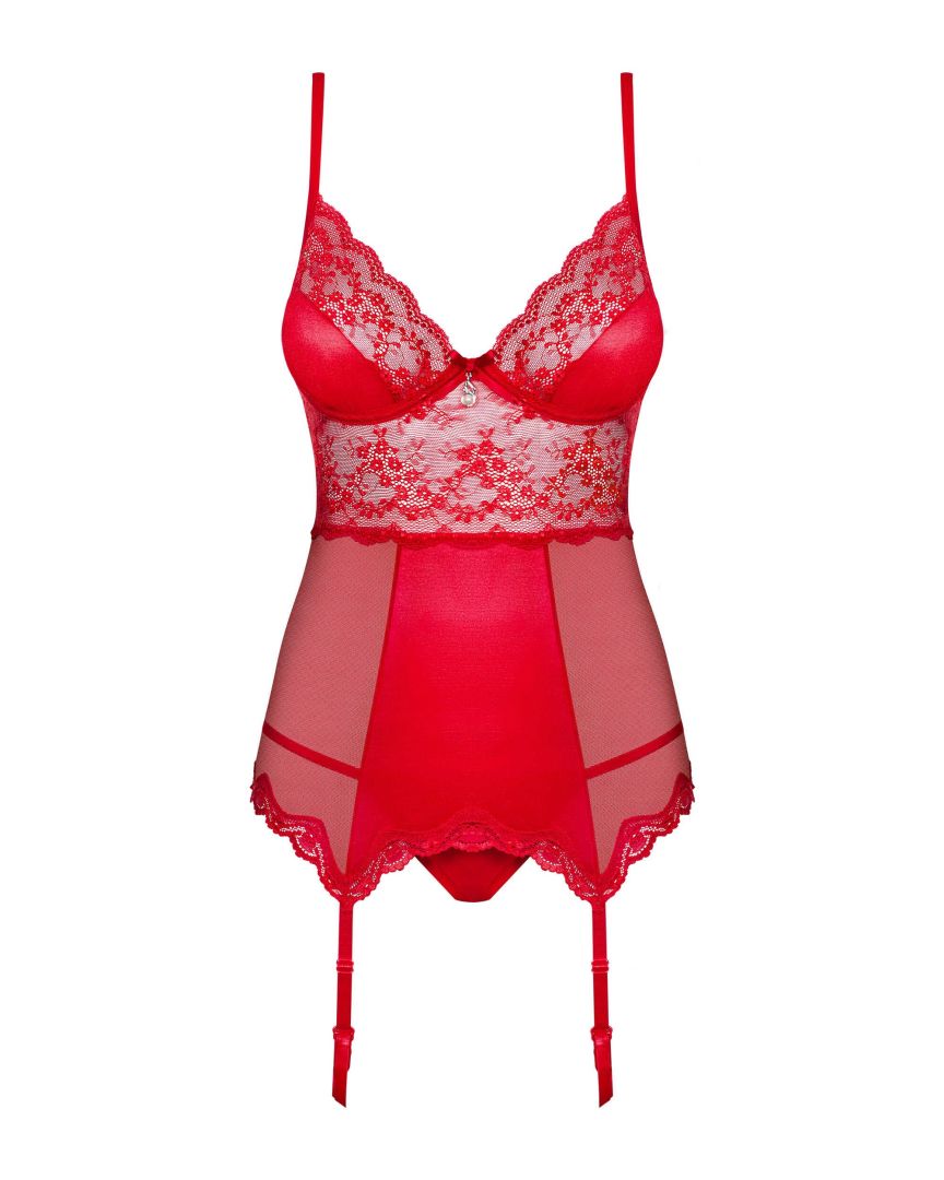 An additional view of the Lovica red mesh corset
