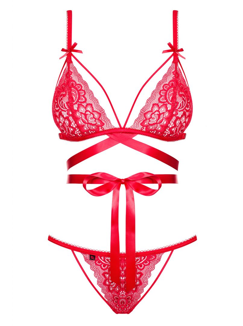 An additional view of the Lovlea red bra and panties set