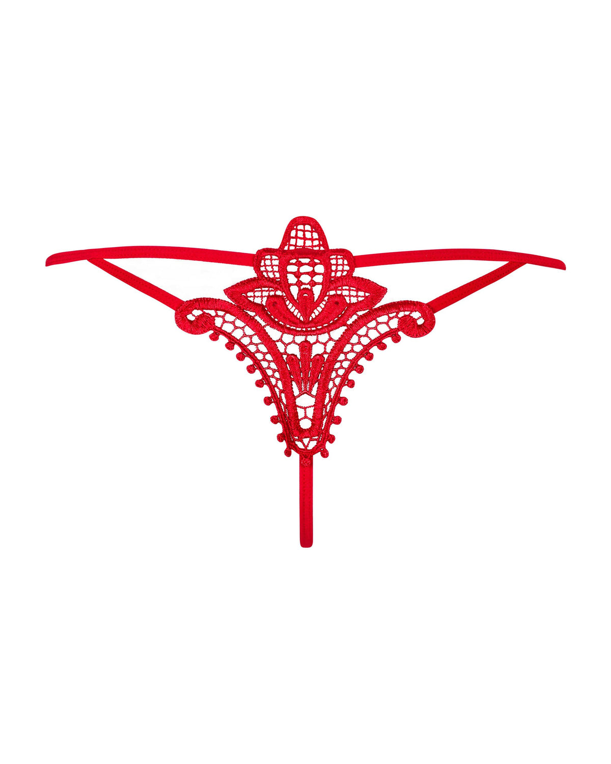 An additional view of the Luiza red embroidered thong