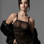 Alternate view of the Lune Bellis black striped chemise and thong