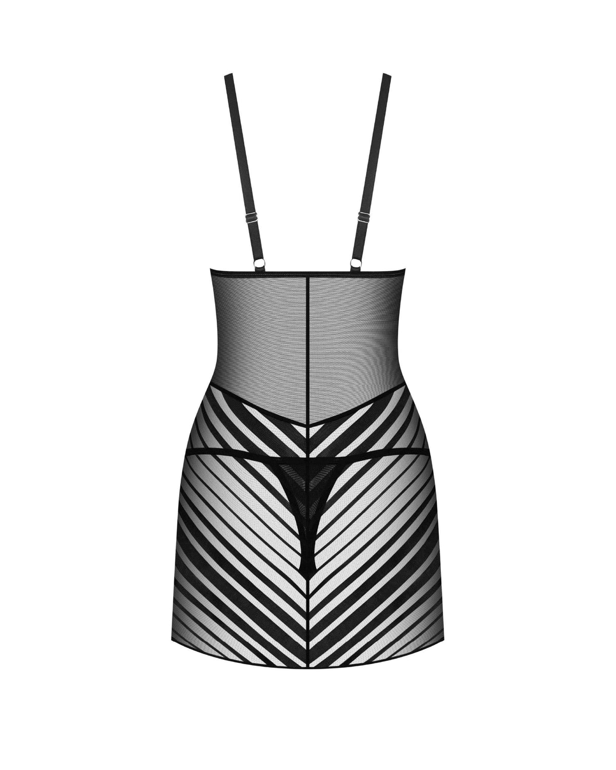Lune Bellis black striped chemise and thong with wide adjustable straps
