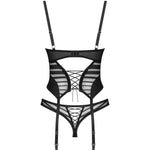 Alternate view of the Lune Bellis black striped mesh corset and thong