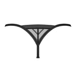 Lune Bellis black striped mesh thong with minimalist diagonal stripes