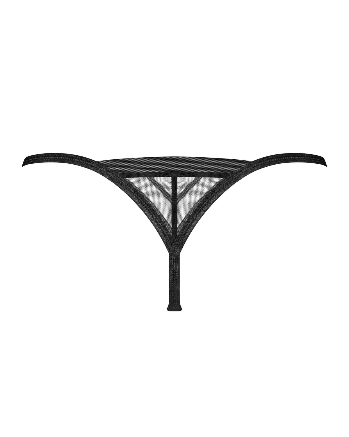 Lune Bellis black striped mesh thong with minimalist diagonal stripes