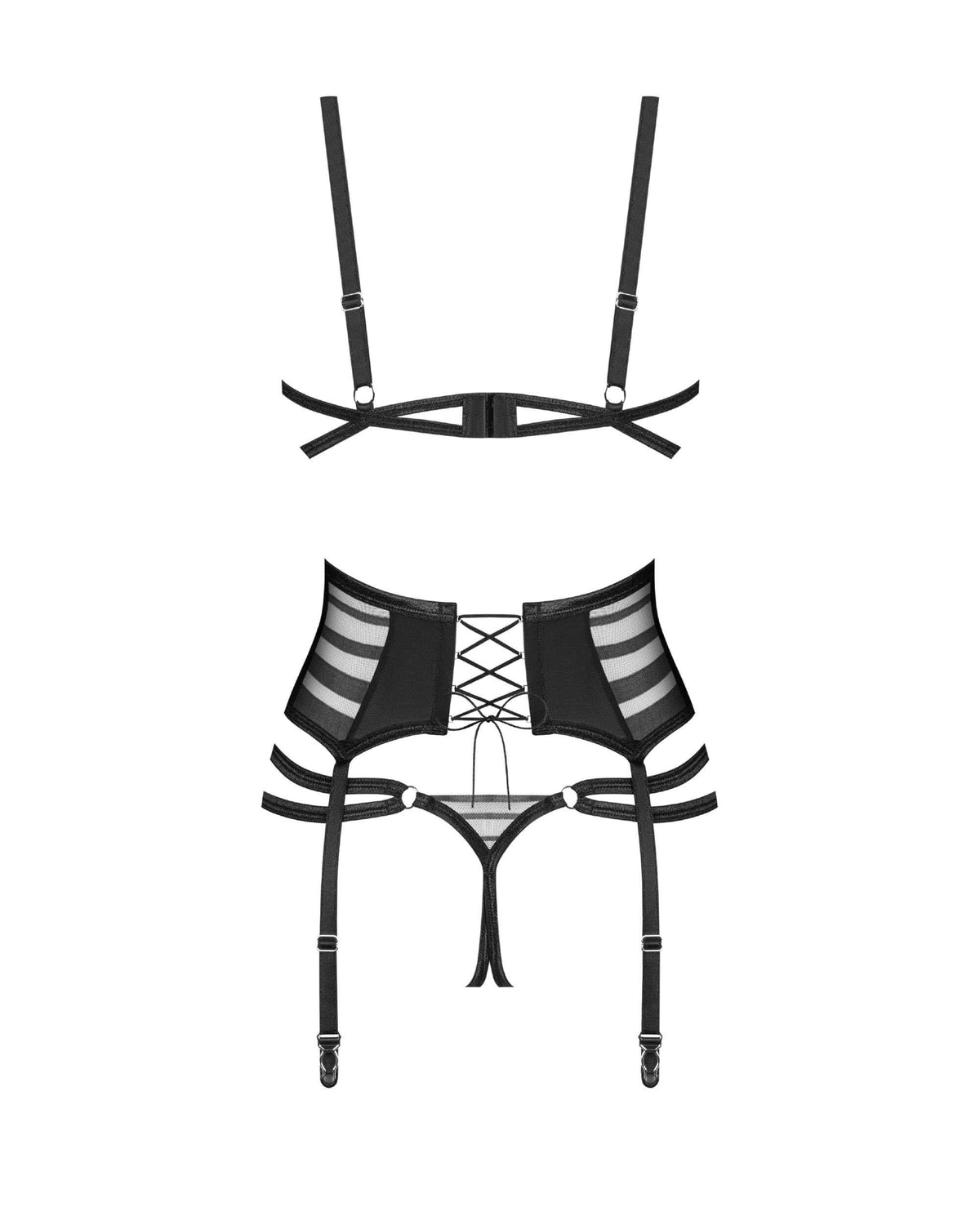 Lune Bellis black three-piece open set with oval underwired cups