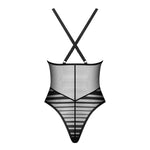 Lune Bellis black transparent striped teddy with straps that cross at the back