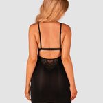 An additional view of the Maderris black chemise and thong