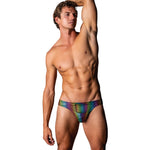 Pack & Play rainbow men's thong with discreet pouch pocket by Male Power