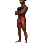Sassy Lace red men's skirt jock with ruffled lace waistband by Male Power